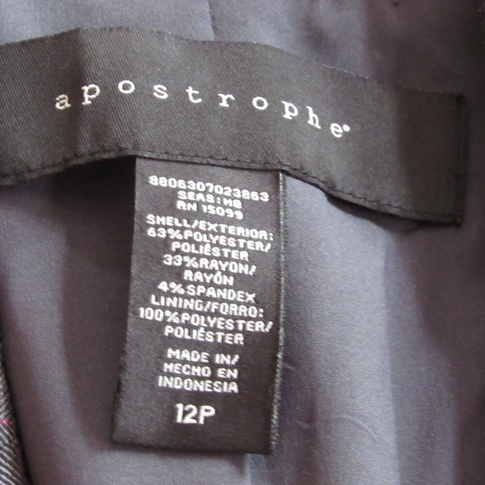 Apostrophe Women's Blazer/Jacket Charcoal Gray & Pink Stripe One Button Size 12P - Picture 3 of 4